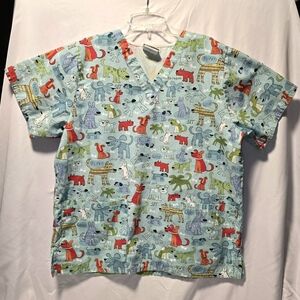 Tafford Women's Animal Print Scrub Top Tee - Light Blue